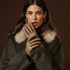 Violetta (brown) - Italian tweed women's gloves with touchscreen capability and adjustable snap button