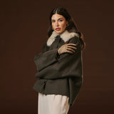 Violetta (brown) - Tweed women's gloves with touchscreen capability and adjustable snap button