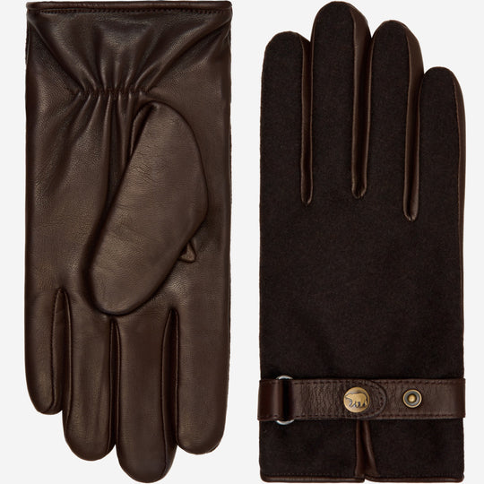 Violetta (dark brown) - Italian tweed women's gloves with touchscreen capability and adjustable snap button