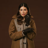 Violetta (dark brown) - Tweed women's gloves with touchscreen capability and adjustable snap button