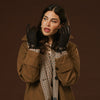 Violetta (dark brown) - Italian tweed women's gloves with touchscreen capability and adjustable snap button