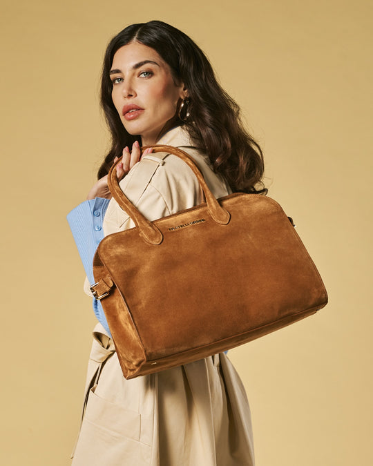 Viviana (cognac) - Italian suede leather women’s handbag