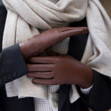 Zoey (brown) – Sheepskin leather gloves with warm wool/cashmere lining & touchscreen function