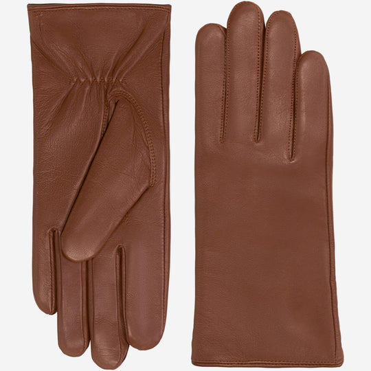 Zoey (cognac) – Sheepskin leather gloves with warm wool/cashmere lining & touchscreen function