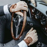 Arturo (cognac) - Hand-sewn Italian crochet driving gloves from lambskin leather