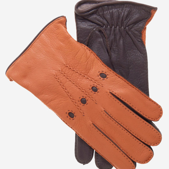 CA0322 (saddle) - Men's Italian Cashmere Lined Deerskin Dress Driving Gloves- Leather Gloves Online - Luxury Leather Gloves - 1