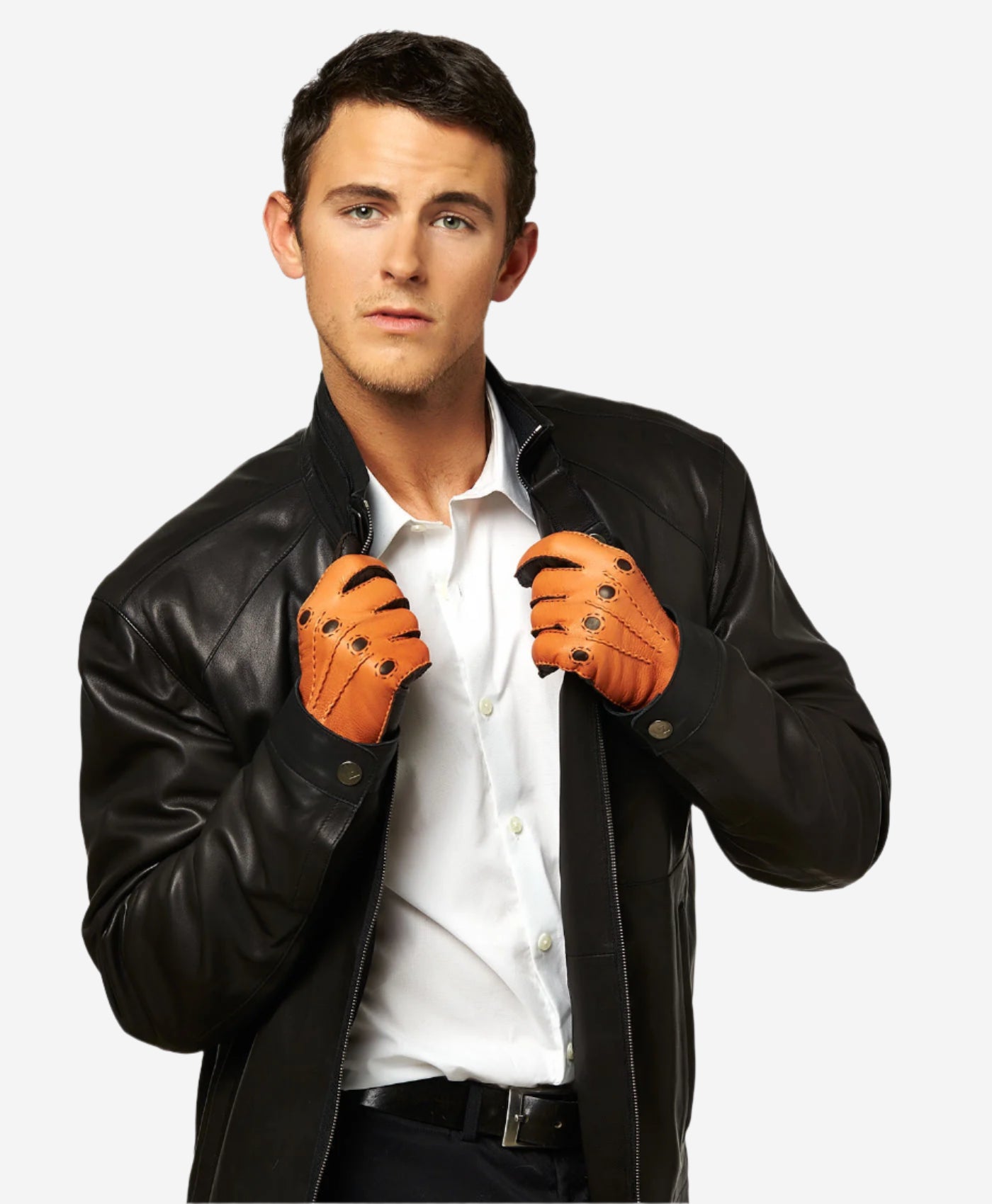 CA0322 (saddle) - Men's Italian Cashmere Lined Deerskin Dress Driving Gloves- Leather Gloves Online - Luxury Leather Gloves - 3