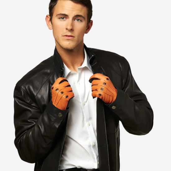 CA0322 (saddle) - Men's Italian Cashmere Lined Deerskin Dress Driving Gloves- Leather Gloves Online - Luxury Leather Gloves - 3