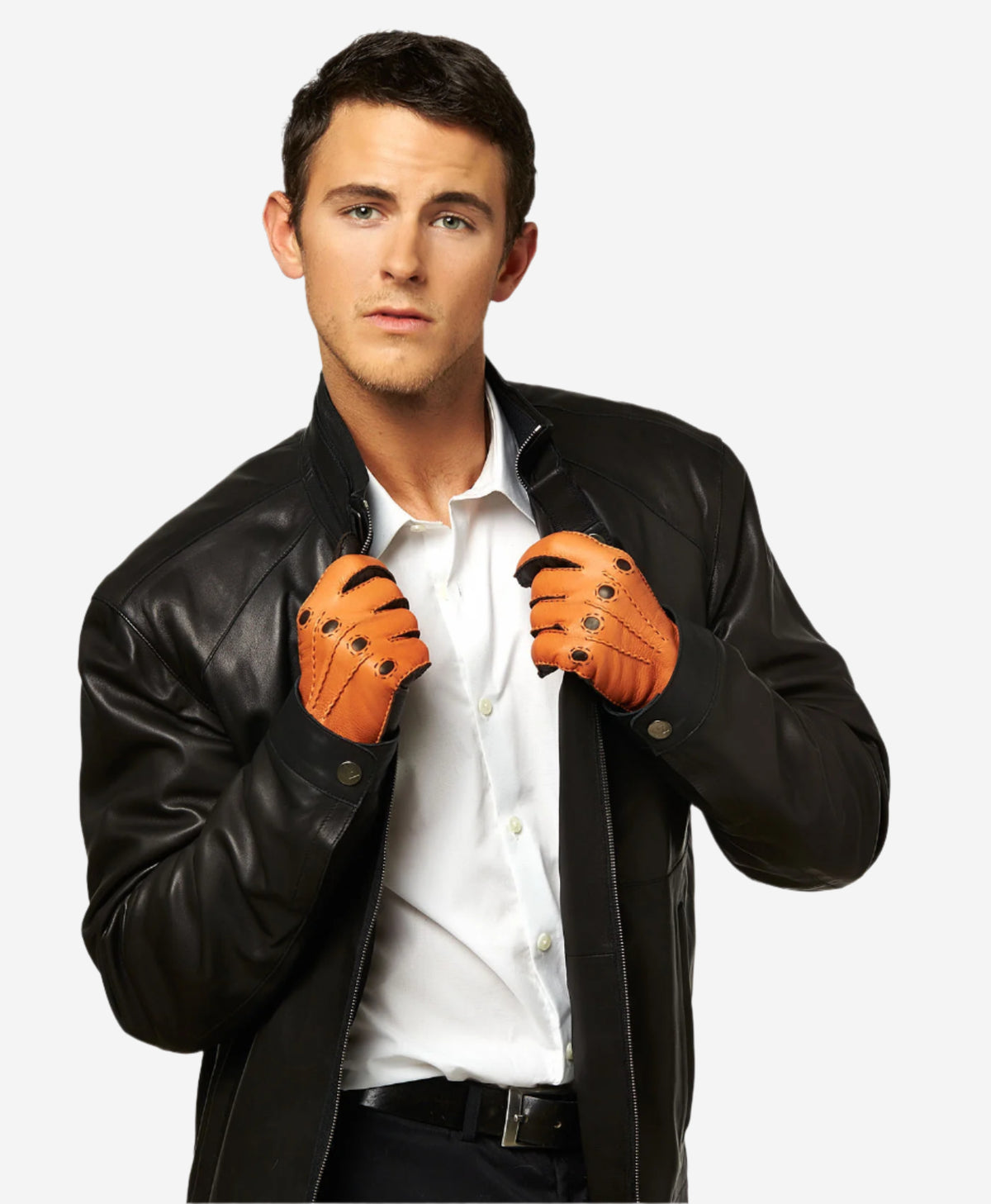 CA0322 (saddle) - Men's Italian Cashmere Lined Deerskin Dress Driving Gloves- Leather Gloves Online - Luxury Leather Gloves - 3