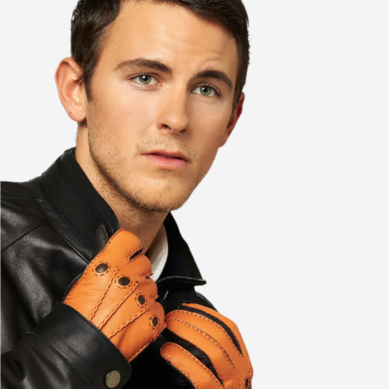 CA0322 (saddle) - Men's Italian Cashmere Lined Deerskin Dress Driving Gloves- Leather Gloves Online - Luxury Leather Gloves - 2