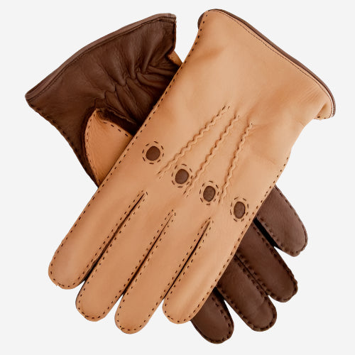 CA0322 (tan) - Men's Italian Cashmere Lined Deerskin Dress Driving Gloves - Leather Gloves Online - Luxury Leather Gloves - 1