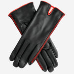 CA0422 (black/red) - Women's Lambskin Cashmere Lined Leather Gloves with Decorative Side Accents - Leather Gloves Online - Luxury Leather Gloves - 1