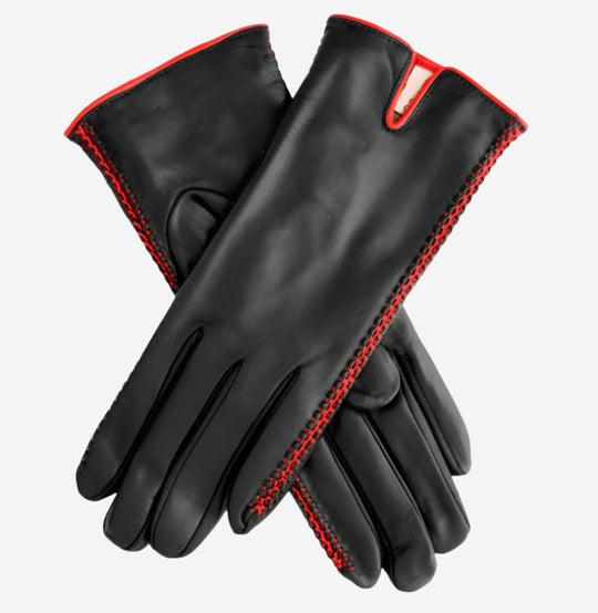 CA0422 (black/red) – Italian lambskin leather gloves for women with cashmere lining