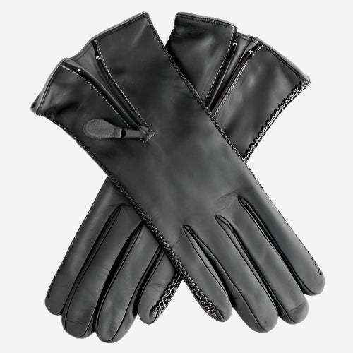 CA0547 (black) – Women’s Italian lambskin cashmere-lined leather gloves with zipper
