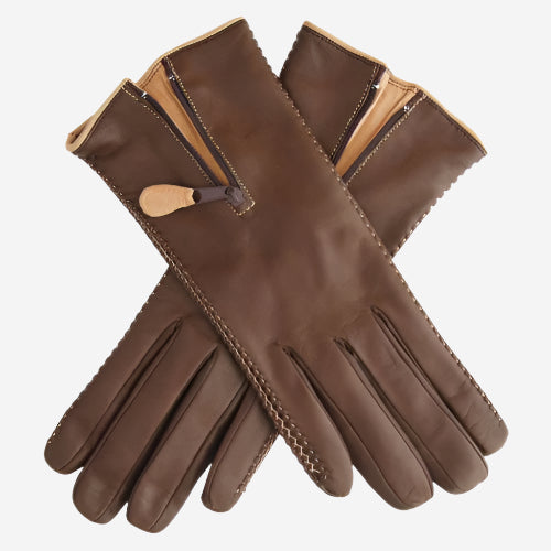 CA0547 (brown) – Women’s Italian lambskin cashmere-lined leather gloves with zipper