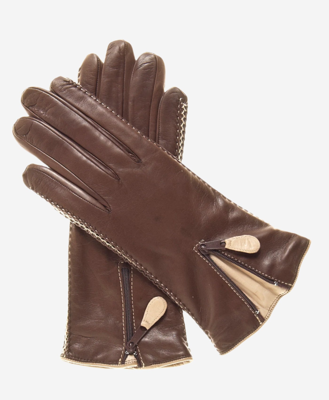 CA0547 (brown) - Women's Lambskin Cashmere Lined Leather Gloves with Zipper - Leather Gloves Online - Luxury Leather Gloves - 2