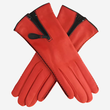 CA0547 (red) - Women's Lambskin Cashmere Lined Leather Gloves with Zipper - Leather Gloves Online - Luxury Leather Gloves - 2