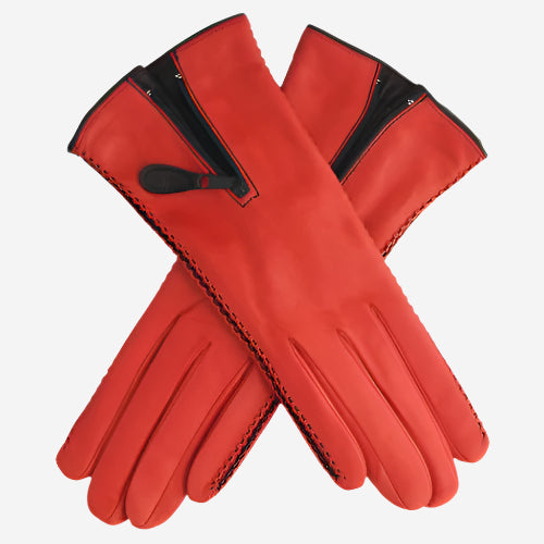 CA0547 (red) – Women’s Italian lambskin cashmere-lined leather gloves with zipper