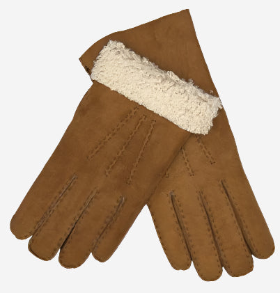 CA3121 (saddle) - Italian suede leather gloves with luxurious natural sheep fur lining