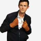 CA3121 (saddle) - Italian suede leather gloves with luxurious natural sheep fur lining
