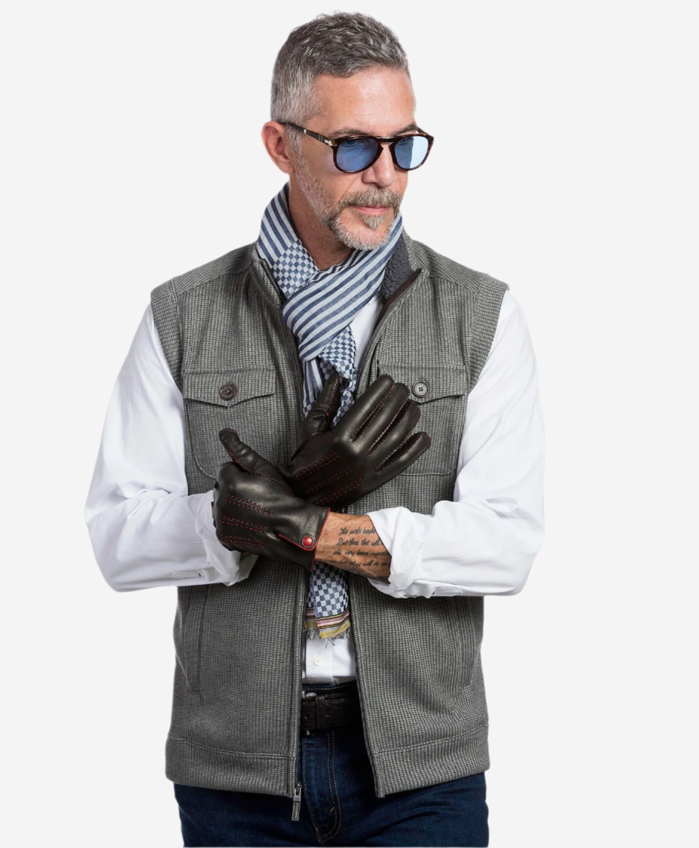 CA3152 (black) - Men's Italian Cashmere Lined Handsewn Dress Gloves - Leather Gloves Online - Luxury Leather Gloves - 3