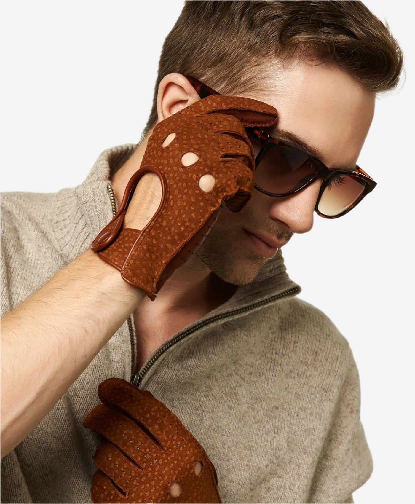 CA3198 (cork) - Handsewn Italian Carpincho Men's Driving Gloves - Leather Gloves Online - Luxury Leather Gloves - 3