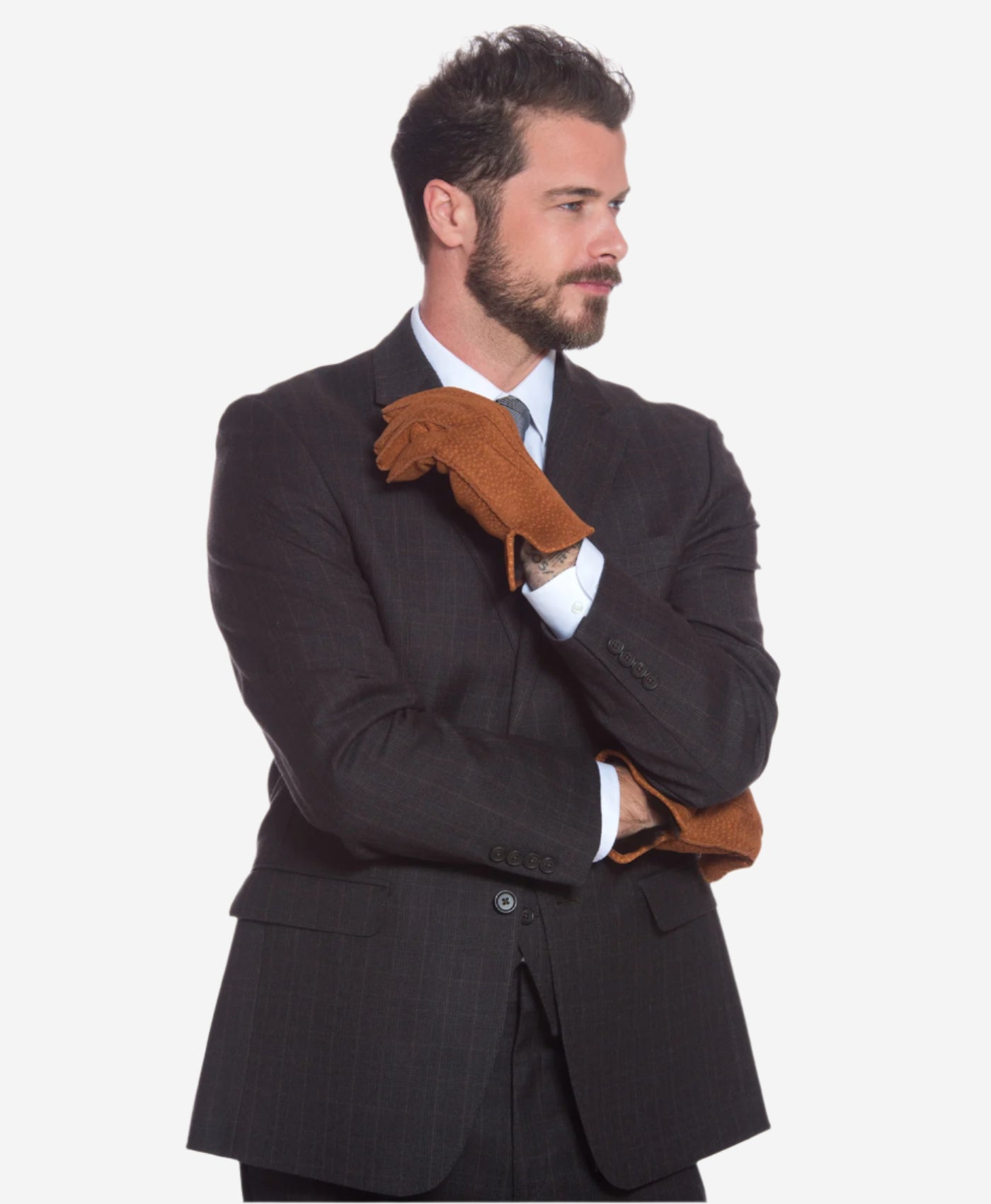 CA3633 (cork) - Handsewn Italian Carpincho Men's Rabbit Fur Lined Dress Gloves - Leather Gloves Online - Luxury Leather Gloves - 3