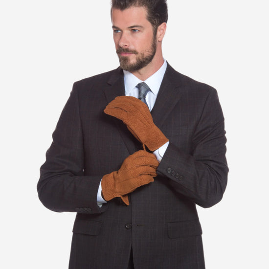 CA3633 (cork) - Handsewn Italian Carpincho Men's Rabbit Fur Lined Dress Gloves - Leather Gloves Online - Luxury Leather Gloves - 4