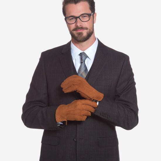 CA3633 (cork) - Handsewn Italian Carpincho Men's Rabbit Fur Lined Dress Gloves - Leather Gloves Online - Luxury Leather Gloves - 6