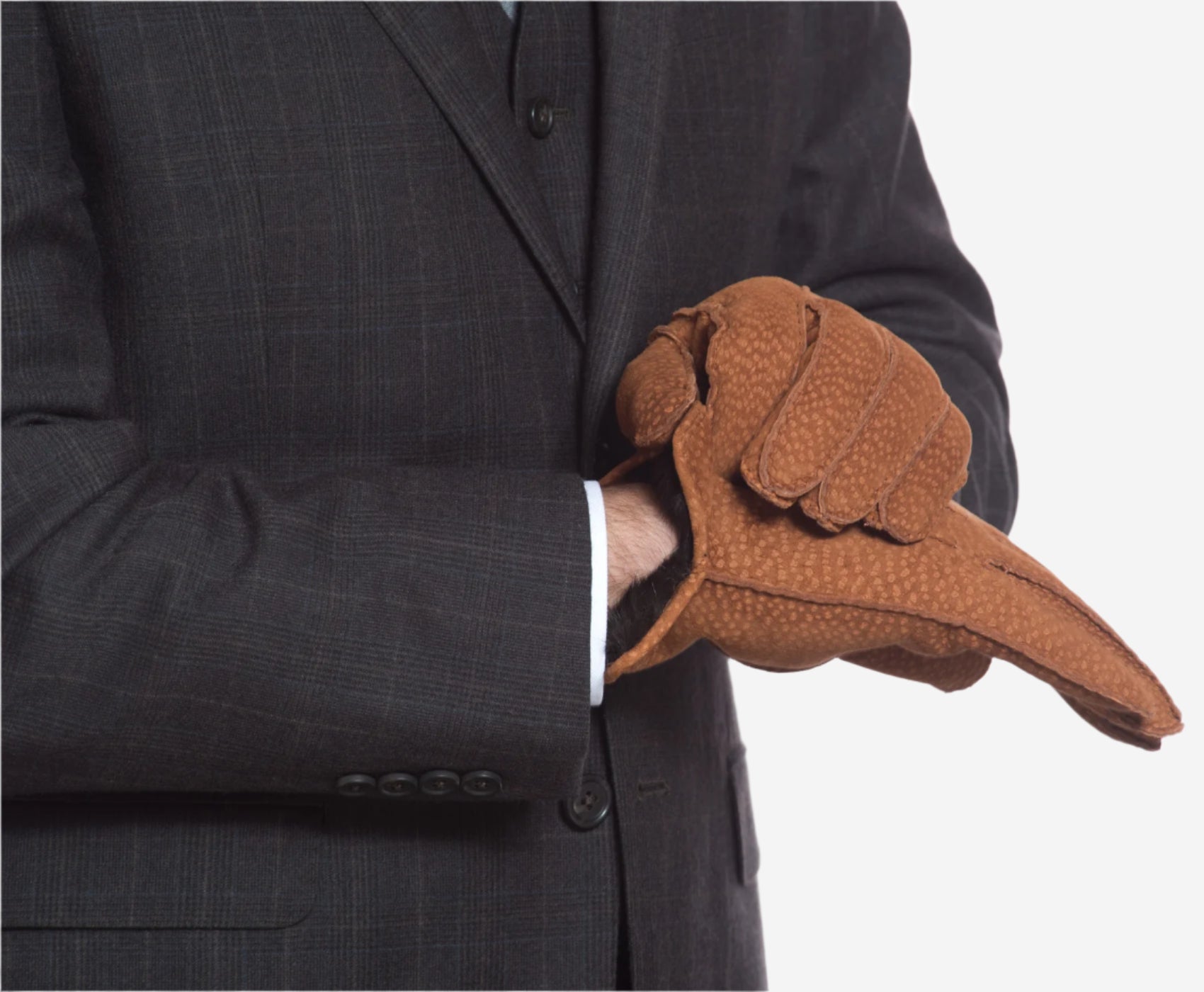 CA3633 (cork) - Handsewn Italian Carpincho Men's Rabbit Fur Lined Dress Gloves - Leather Gloves Online - Luxury Leather Gloves - 7
