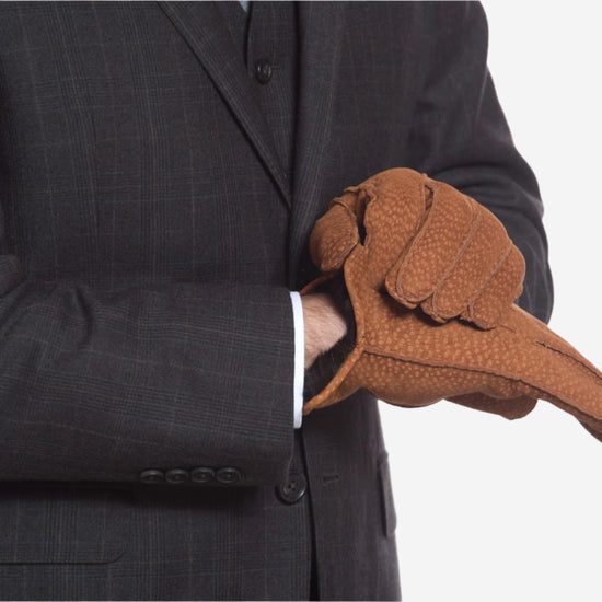 CA3633 (cork) - Handsewn Italian Carpincho Men's Rabbit Fur Lined Dress Gloves - Leather Gloves Online - Luxury Leather Gloves - 7