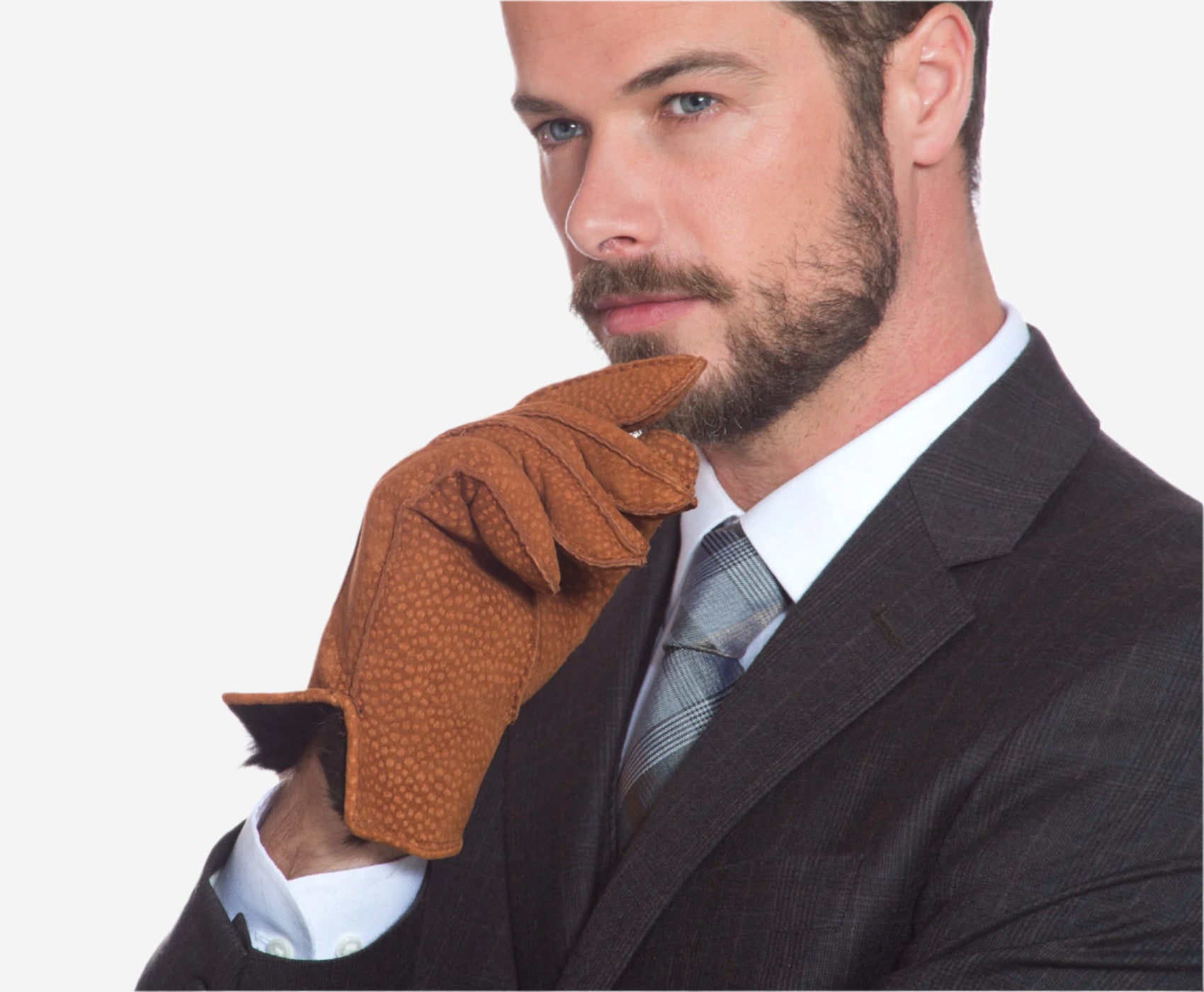 CA3633 (cork) - Handsewn Italian Carpincho Men's Rabbit Fur Lined Dress Gloves - Leather Gloves Online - Luxury Leather Gloves - 2