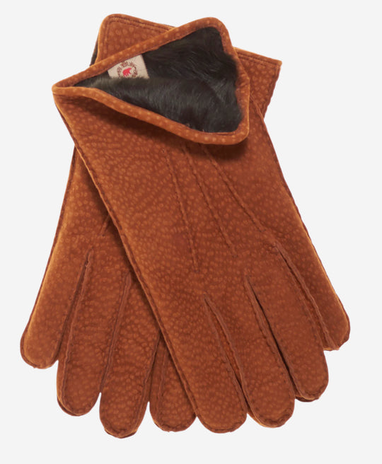 CA3633 (cork) - Handsewn Italian carpincho men’s rabbit fur-lined dress gloves