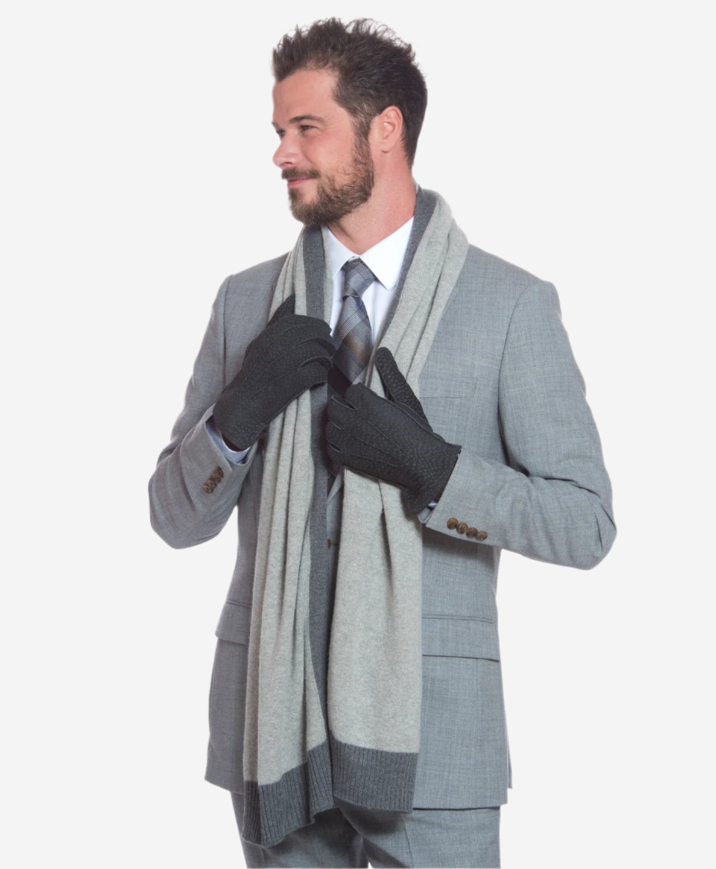 CA3633 (grey) - Handsewn Italian Carpincho Men's Rabbit Fur Lined Dress Gloves - Leather Gloves Online - Luxury Leather Gloves - 2
