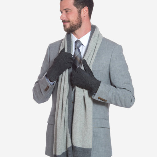 CA3633 (grey) - Handsewn Italian Carpincho Men's Rabbit Fur Lined Dress Gloves - Leather Gloves Online - Luxury Leather Gloves - 2