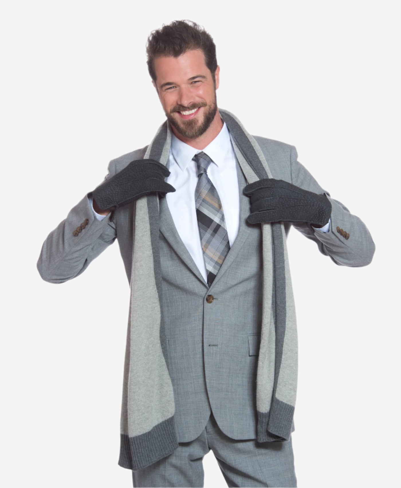 CA3633 (grey) - Handsewn Italian Carpincho Men's Rabbit Fur Lined Dress Gloves - Leather Gloves Online - Luxury Leather Gloves - 3