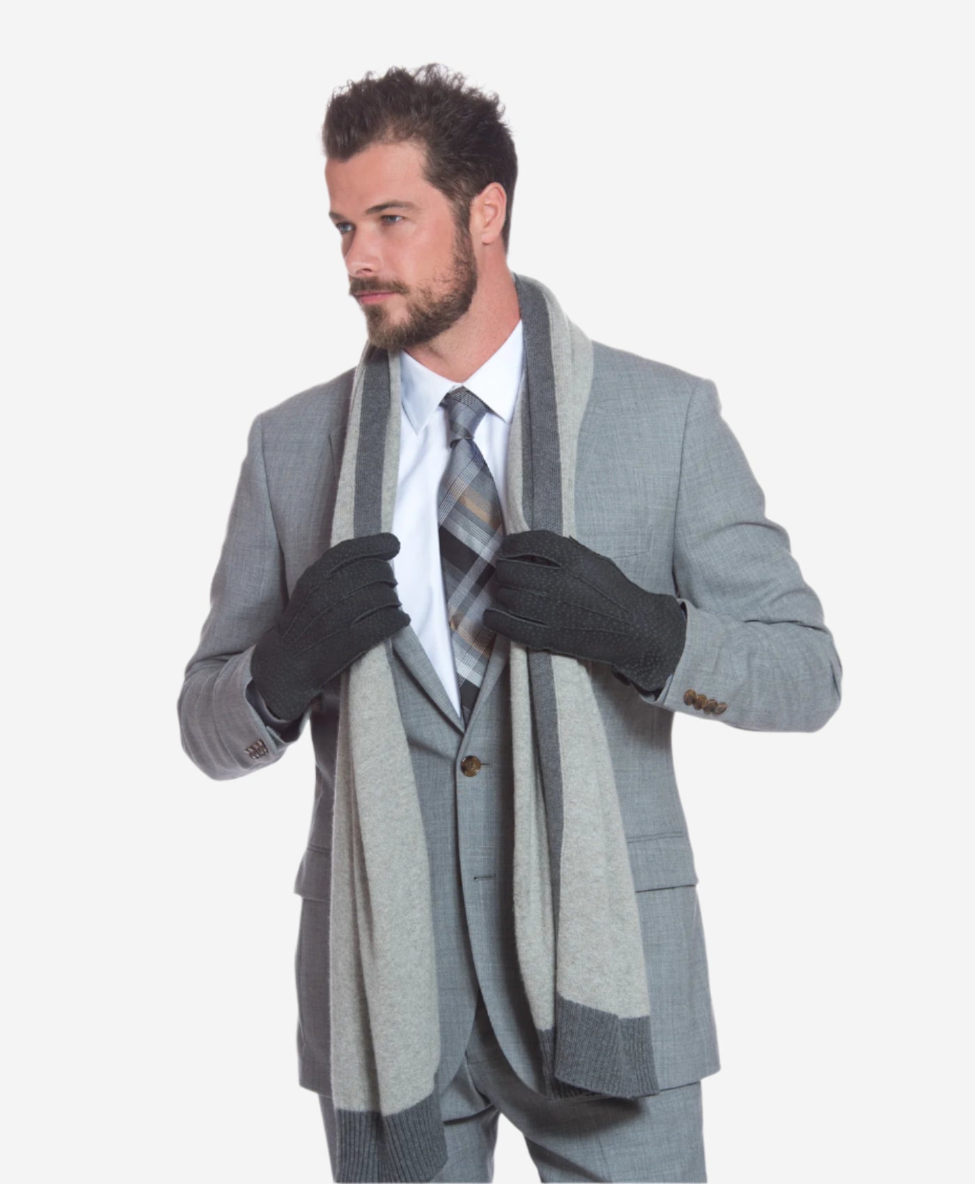 CA3633 (grey) - Handsewn Italian Carpincho Men's Rabbit Fur Lined Dress Gloves - Leather Gloves Online - Luxury Leather Gloves - 4