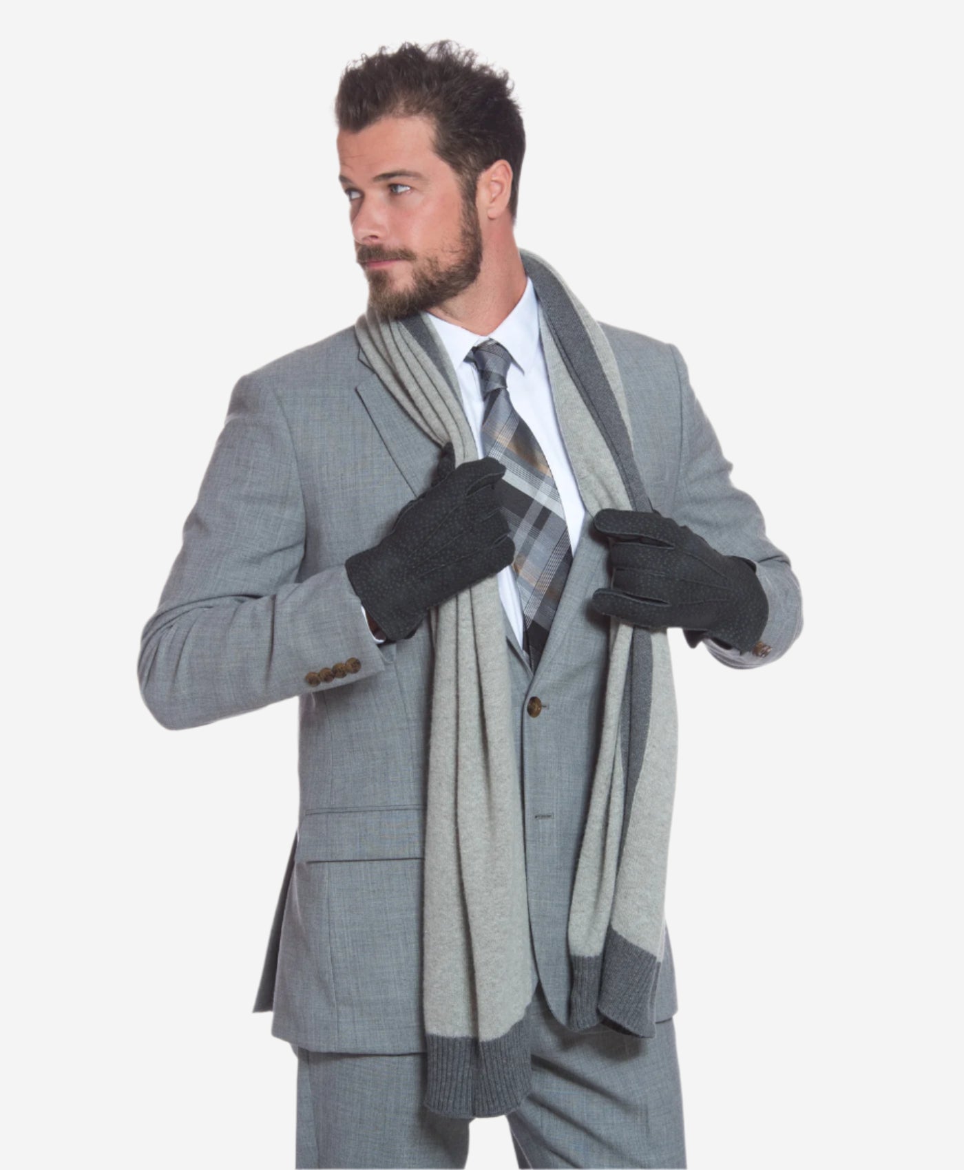 CA3633 (grey) - Handsewn Italian Carpincho Men's Rabbit Fur Lined Dress Gloves - Leather Gloves Online - Luxury Leather Gloves - 5
