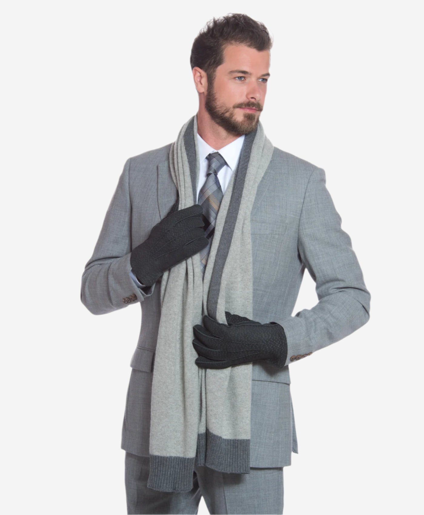 CA3633 (grey) - Handsewn Italian Carpincho Men's Rabbit Fur Lined Dress Gloves - Leather Gloves Online - Luxury Leather Gloves - 6