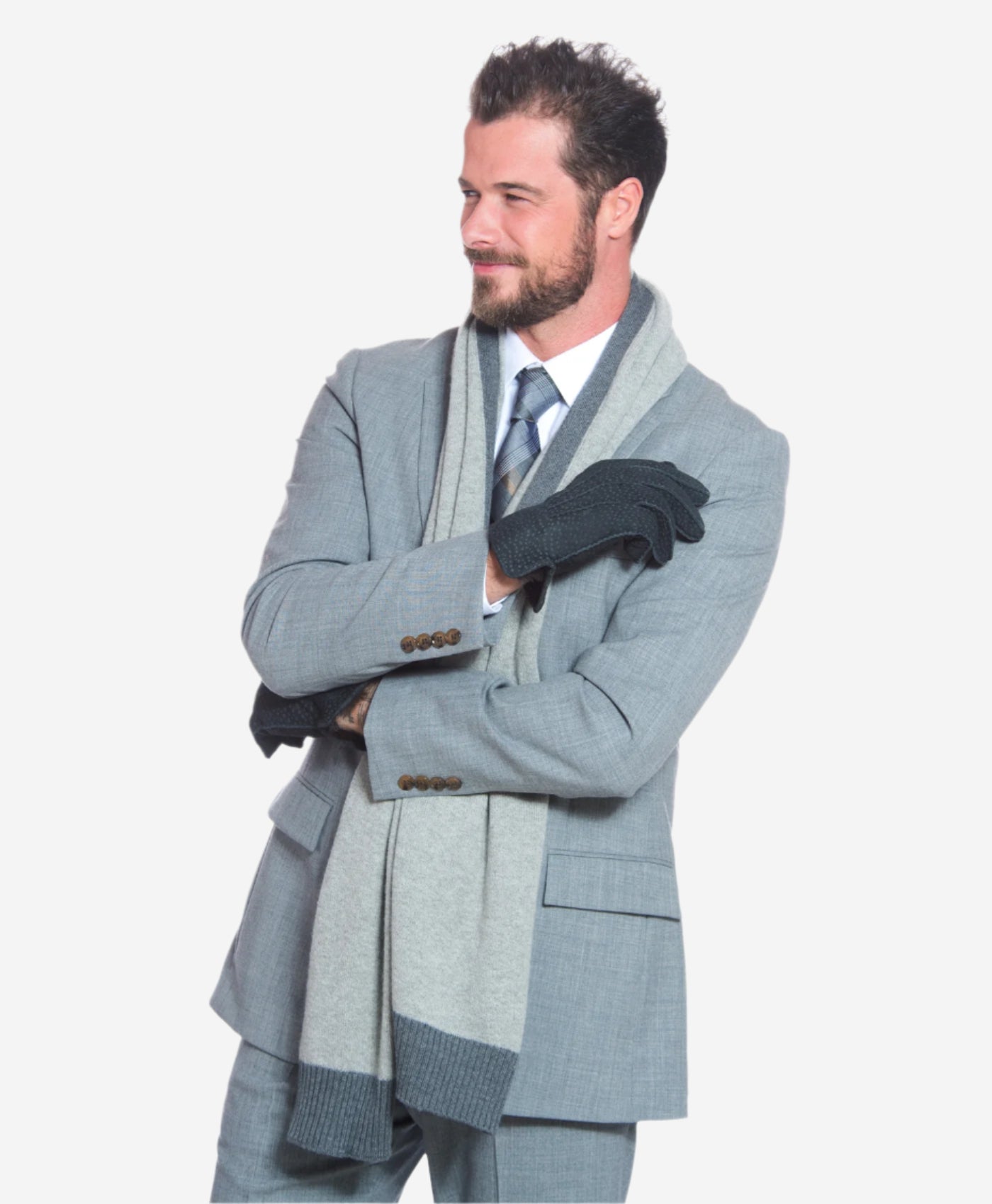 CA3633 (grey) - Handsewn Italian Carpincho Men's Rabbit Fur Lined Dress Gloves - Leather Gloves Online - Luxury Leather Gloves - 7