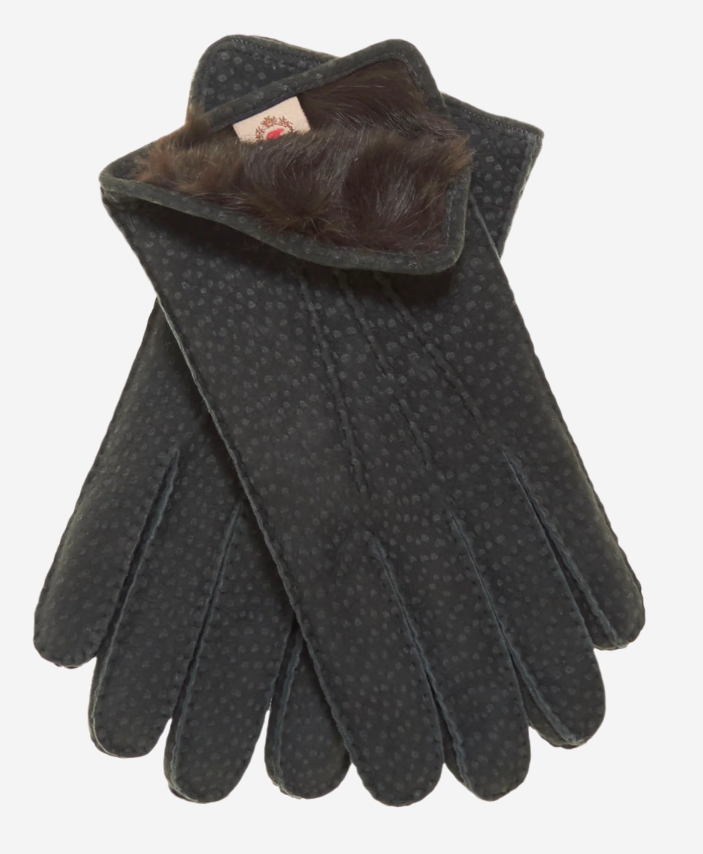 CA3633 (grey) - Handsewn Italian Carpincho Men's Rabbit Fur Lined Dress Gloves - Leather Gloves Online - Luxury Leather Gloves - 1