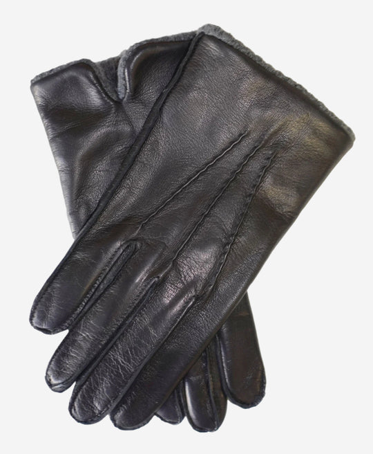 CA3915 (black) - Men’s Italian cashmere-lined leather gloves with ribbed inner cashmere cuff