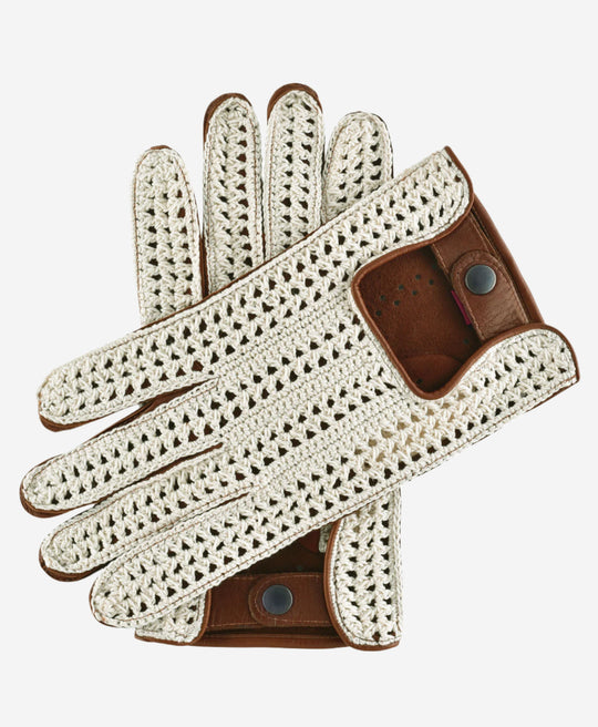 CA3916 (brown) - Handsewn Italian crochet driving gloves in lambskin leather