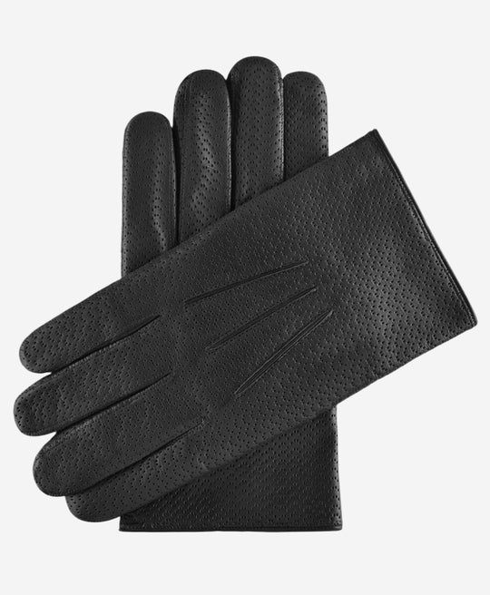 CA3976 (black) - Men's Italian cashmere lined leather gloves with unique contrast points