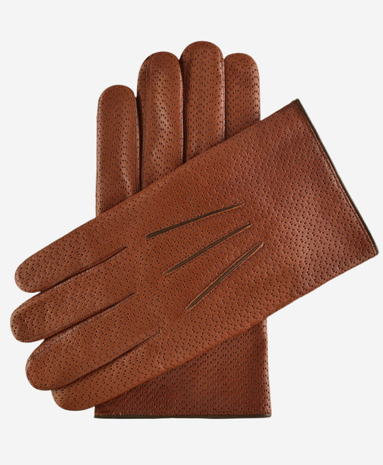 CA3976 (cognac) -Men's Italian cashmere lined leather gloves with unique contrast points