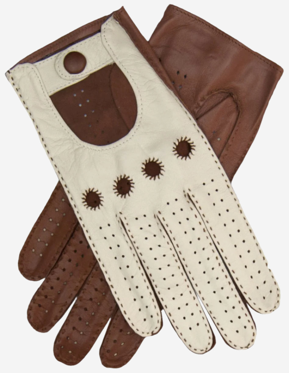 CA4123 (cream/brown) - Women's Two-tone Leather Driving Gloves - Leather Gloves Online - Luxury Leather Gloves - 2