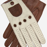 CA4123 (cream/brown) - Women's Two-tone Leather Driving Gloves - Leather Gloves Online - Luxury Leather Gloves - 2