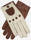 CA4123 (cream/brown) - Women's Two-tone Leather Driving Gloves - Leather Gloves Online - Luxury Leather Gloves - 2