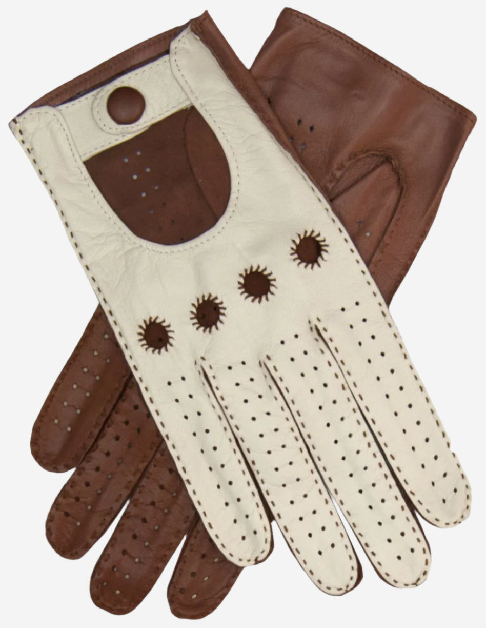 CA4123 (cream/brown) - Women's Two-tone Leather Driving Gloves - Leather Gloves Online - Luxury Leather Gloves - 2
