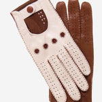 CA4123 (cream/brown) - Women's Two-tone Leather Driving Gloves - Leather Gloves Online - Luxury Leather Gloves - 1